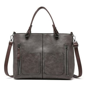 Womens Classic PU Leather Tote Bag Handbag Double Handles Multi Pocket Grey