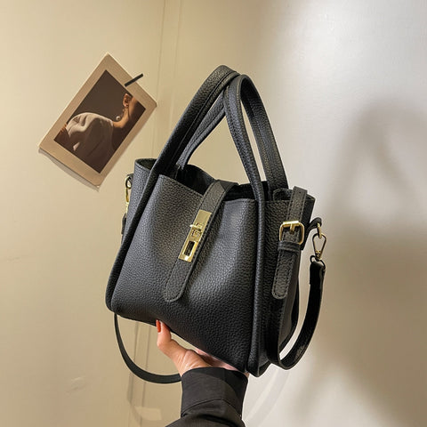 Compact Elegant PU Leather Shoulder Bag Handbag Adjustable Strap Black