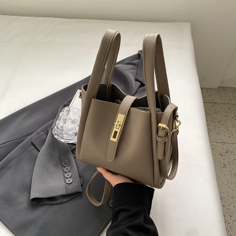 Compact Elegant PU Leather Shoulder Bag Handbag Adjustable Strap Elephant Grey