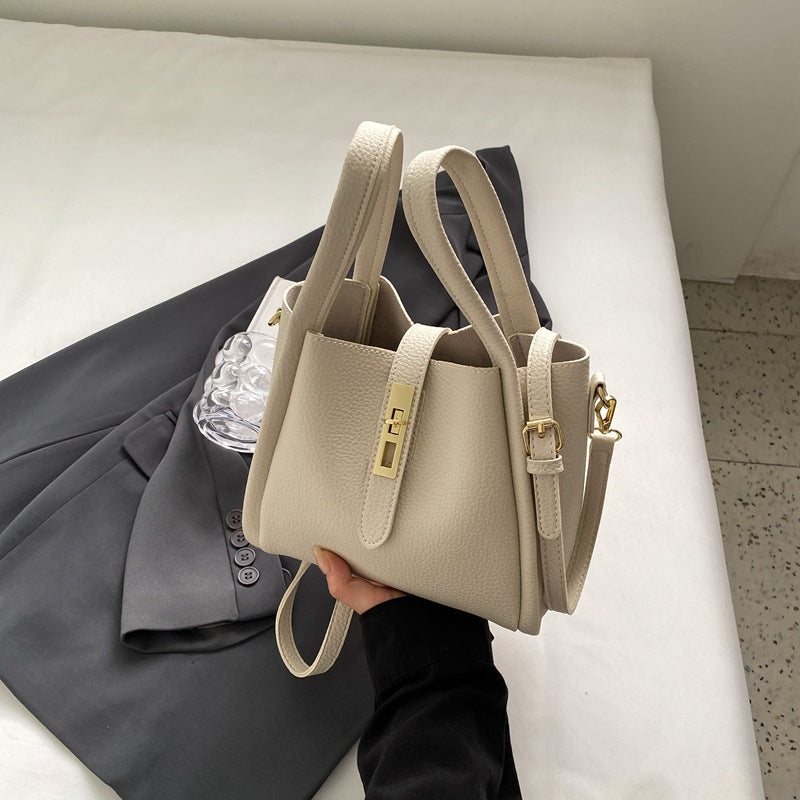 Compact Elegant PU Leather Shoulder Bag Handbag Adjustable Strap Beige