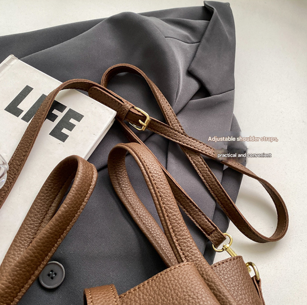 Compact Elegant PU Leather Shoulder Bag Handbag Adjustable Strap Beige