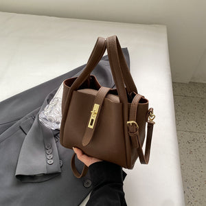 Compact Elegant PU Leather Shoulder Bag Handbag Adjustable Strap Coffee Brown