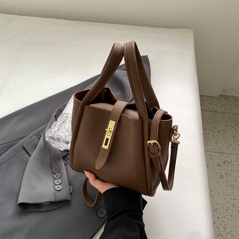 Compact Elegant PU Leather Shoulder Bag Handbag Adjustable Strap Coffee Brown