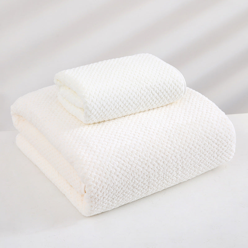 2 Pce Cotton Waffle Bath + Hand Towel Set White