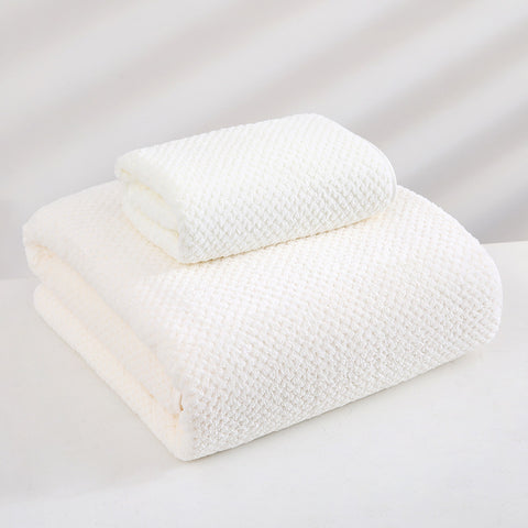 2 Pce Cotton Waffle Bath + Hand Towel Set White