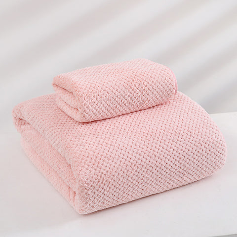 2 Pce Cotton Waffle Bath + Hand Towel Set Pink