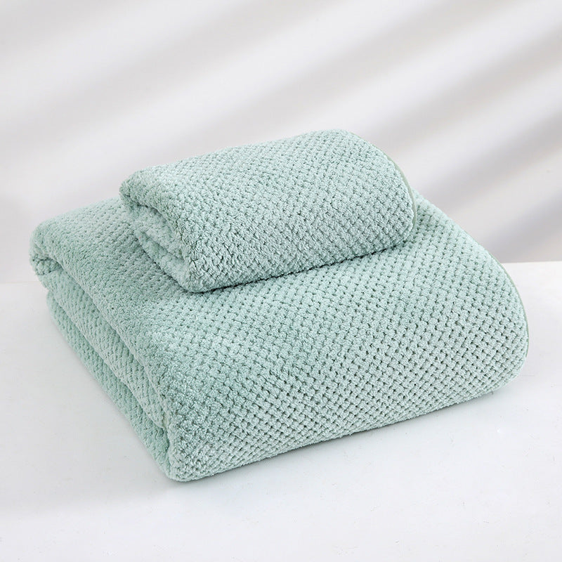 2 Pce Cotton Waffle Bath + Hand Towel Set Green