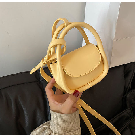 Compact Crossbody Leather Bag Handbag Magnetic Closure Yellow