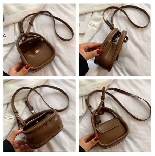 Compact Crossbody Leather Bag Handbag Magnetic Closure Black