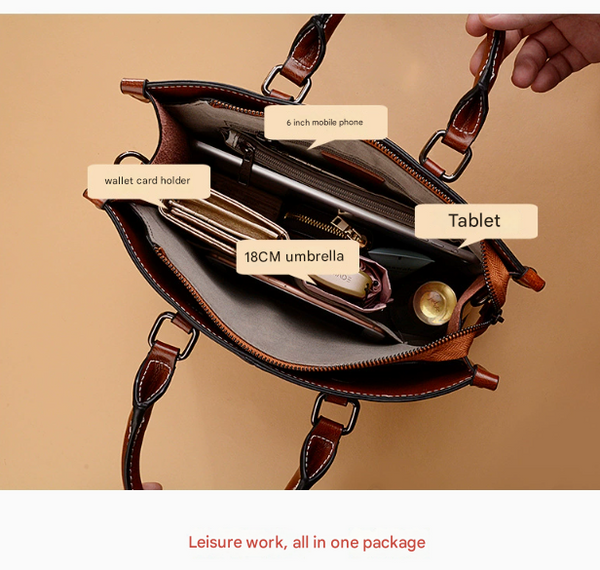 Elegant Genuine Leather Shoulder Bag Handbag Adjustable Strap Top Handle Brown