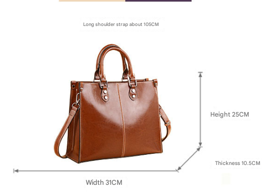 Elegant Genuine Leather Shoulder Bag Handbag Adjustable Strap Top Handle Black