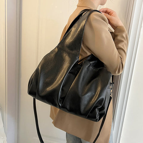 Large Capacity Soft PU Leather Tote Shoulder Crossbody Bag Handbag Black