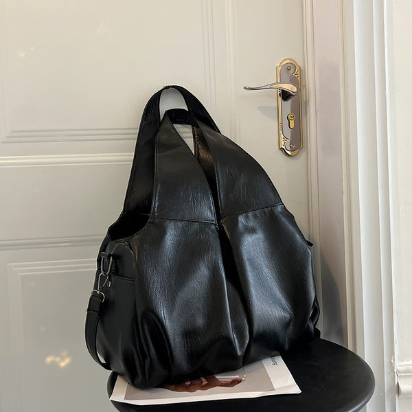 Large Capacity Soft PU Leather Tote Shoulder Crossbody Bag Handbag Black