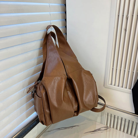 Large Capacity Soft PU Leather Tote Shoulder Crossbody Bag Handbag Brown