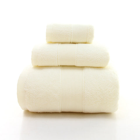 3 Pce Combed Cotton Bath Hand Face Towel Set Beige