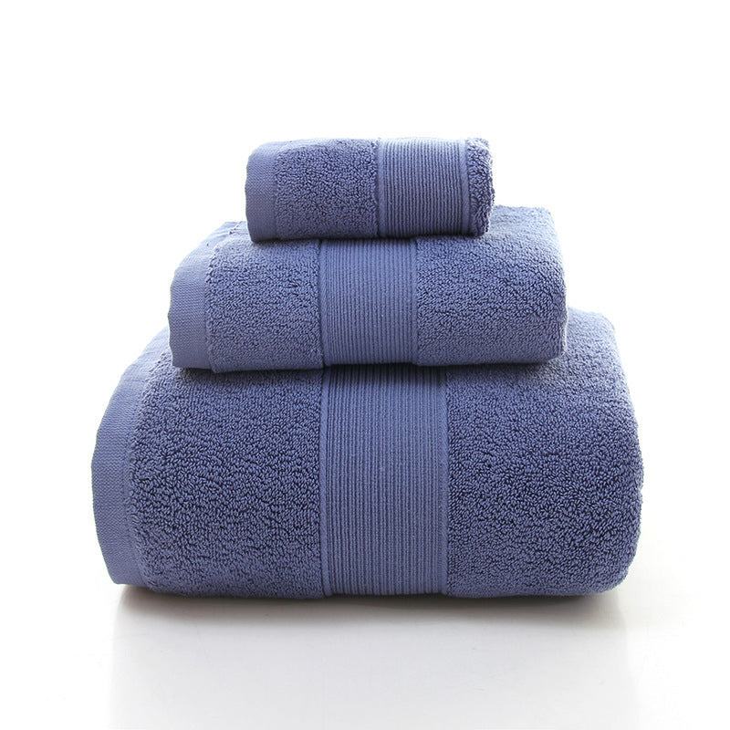 3 Pce Combed Cotton Bath Hand Face Towel Set Blue