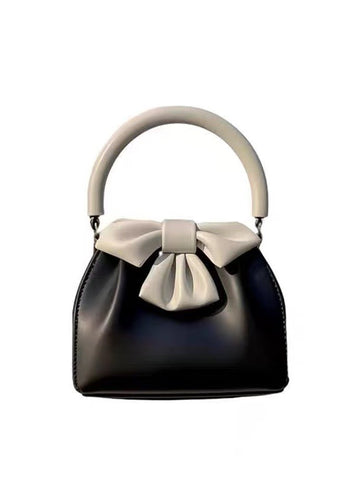 Statement Bow Knot Mini PU Leather Handbag Top Handle Black White