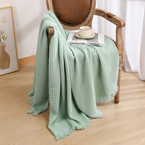 Solid Color Knitted Waffle Weave Blanket Throw Rug 230 x 130cm Cyan