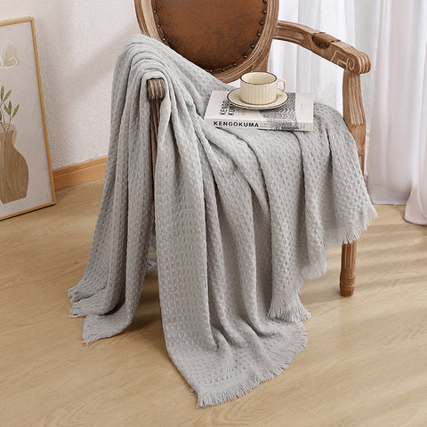 Solid Color Knitted Waffle Weave Blanket Throw Rug 230 x 130cm Grey