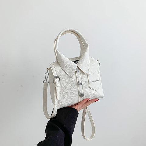 Shirt Inspired Look PU Leather Shoulder Crossbody Bag Handbag Unique White