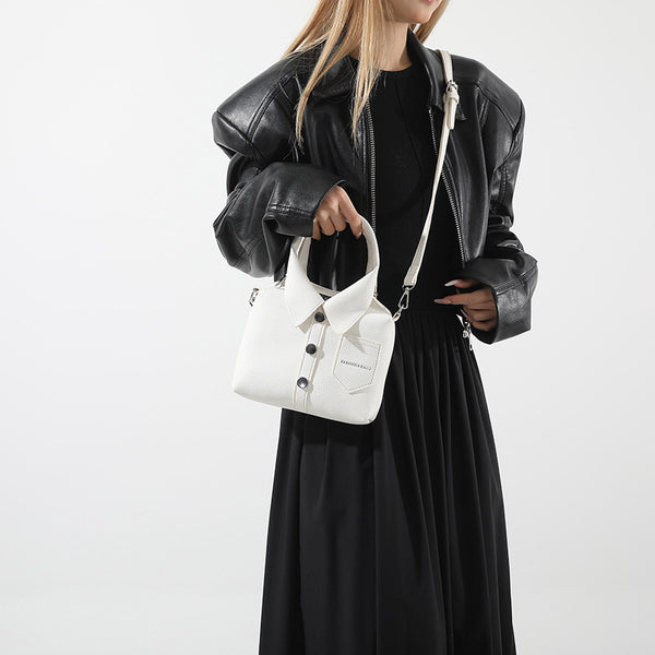 Shirt Inspired Look PU Leather Shoulder Crossbody Bag Handbag Unique White