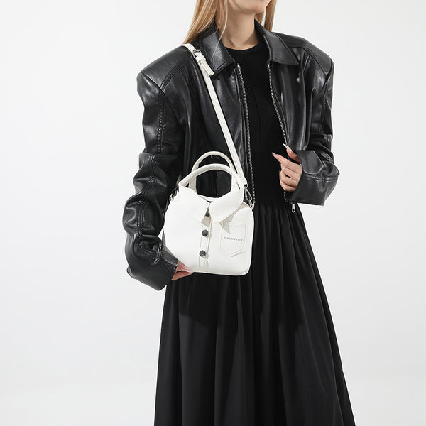 Shirt Inspired Look PU Leather Shoulder Crossbody Bag Handbag Unique White
