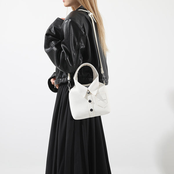 Shirt Inspired Look PU Leather Shoulder Crossbody Bag Handbag Unique White