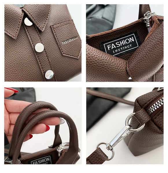Shirt Inspired Look PU Leather Shoulder Crossbody Bag Handbag Unique White