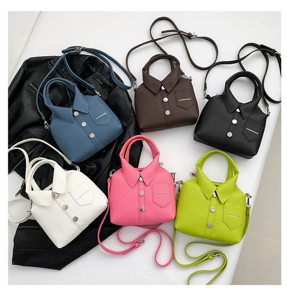 Shirt Inspired Look PU Leather Shoulder Crossbody Bag Handbag Unique White