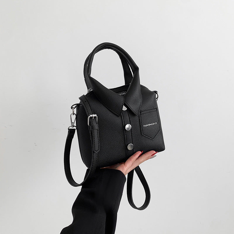 Shirt Inspired Look PU Leather Shoulder Crossbody Bag Handbag Unique Black