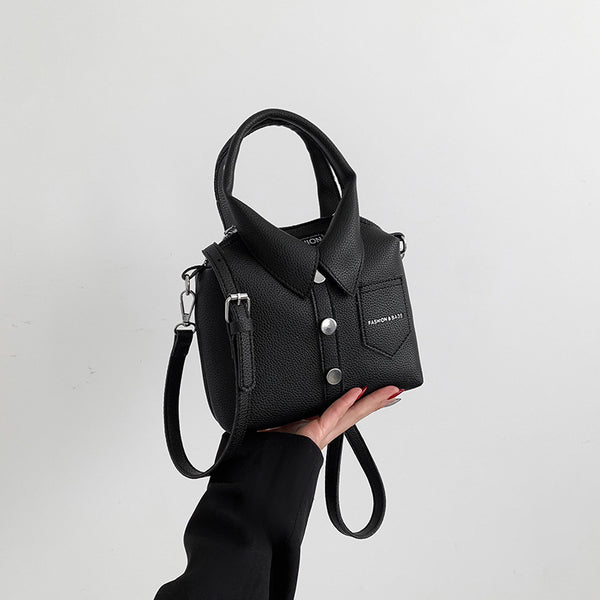 Shirt Inspired Look PU Leather Shoulder Crossbody Bag Handbag Unique Black