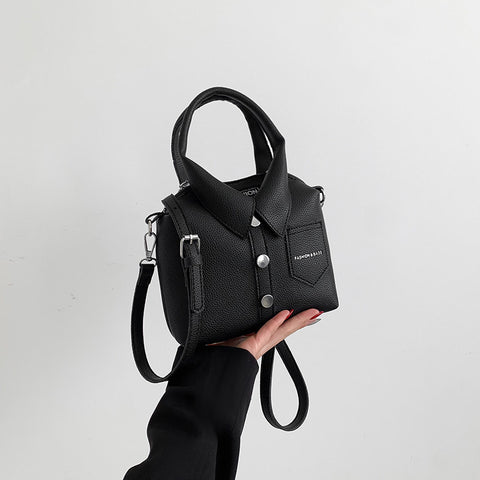 Shirt Inspired Look PU Leather Shoulder Crossbody Bag Handbag Unique Black
