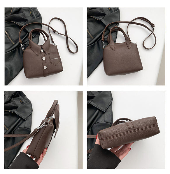 Shirt Inspired Look PU Leather Shoulder Crossbody Bag Handbag Unique Black