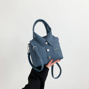 Shirt Inspired Look PU Leather Shoulder Crossbody Bag Handbag Unique Denim Blue