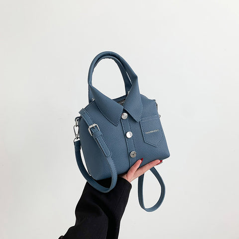 Shirt Inspired Look PU Leather Shoulder Crossbody Bag Handbag Unique Denim Blue