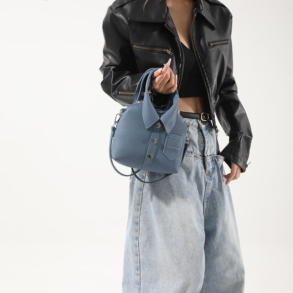 Shirt Inspired Look PU Leather Shoulder Crossbody Bag Handbag Unique Denim Blue