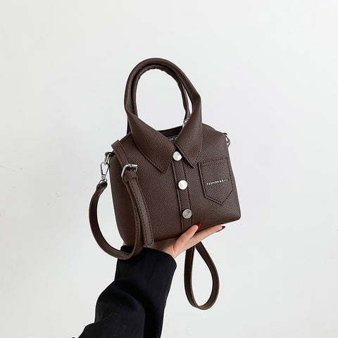 Shirt Inspired Look PU Leather Shoulder Crossbody Bag Handbag Unique Brown