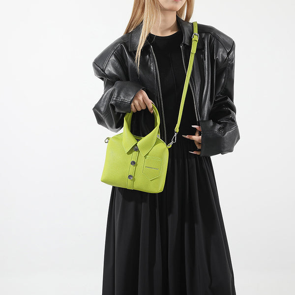 Shirt Inspired Look PU Leather Shoulder Crossbody Bag Handbag Unique Green