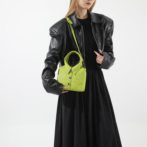 Shirt Inspired Look PU Leather Shoulder Crossbody Bag Handbag Unique Green