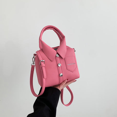 Shirt Inspired Look PU Leather Shoulder Crossbody Bag Handbag Unique Pink