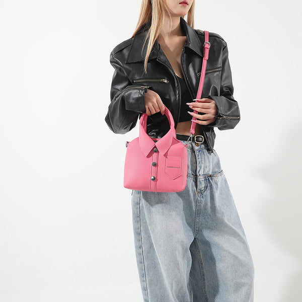 Shirt Inspired Look PU Leather Shoulder Crossbody Bag Handbag Unique Pink