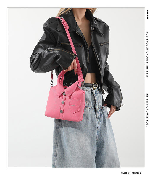 Shirt Inspired Look PU Leather Shoulder Crossbody Bag Handbag Unique Pink