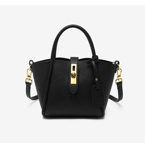 Genuine Leather Womens Crossbody Bucket Bag Handbag Top Handle Black