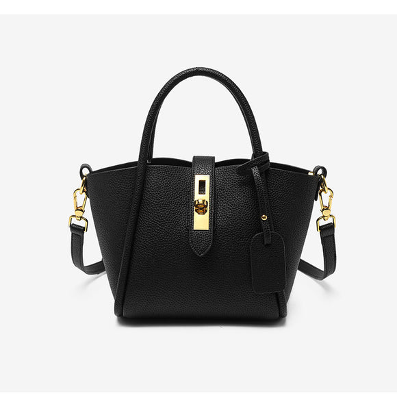 Genuine Leather Womens Crossbody Bucket Bag Handbag Top Handle Black