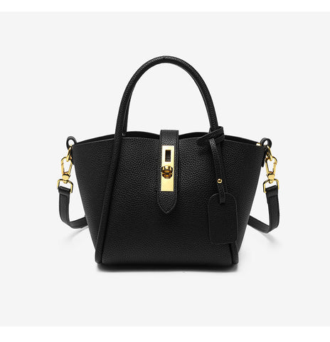 Genuine Leather Womens Crossbody Bucket Bag Handbag Top Handle Black