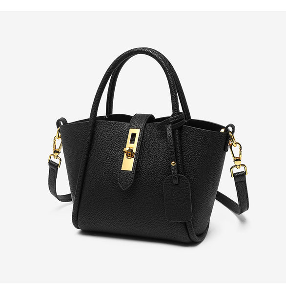 Genuine Leather Womens Crossbody Bucket Bag Handbag Top Handle Black
