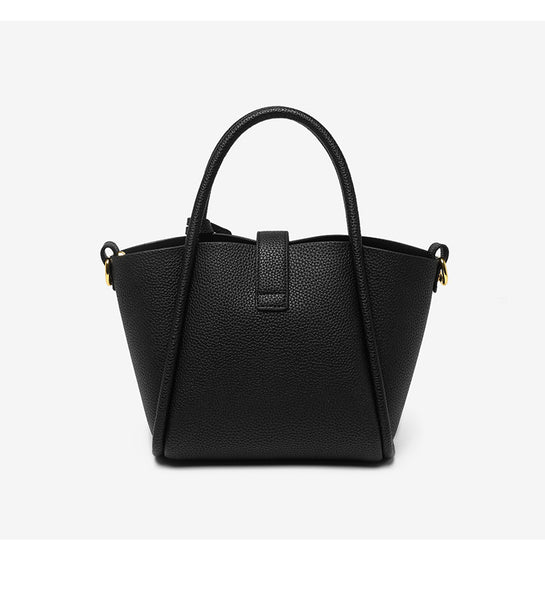 Genuine Leather Womens Crossbody Bucket Bag Handbag Top Handle Black