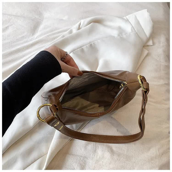 PU Faux Leather Vintage Look Hobo Curved Shoulder Bag Handbag Brown
