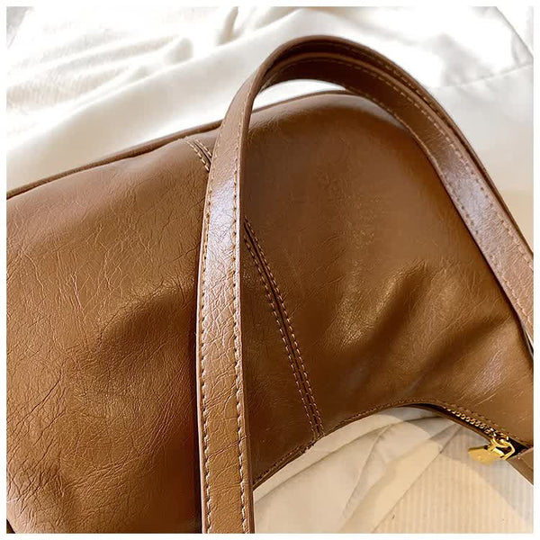 PU Faux Leather Vintage Look Hobo Curved Shoulder Bag Handbag Red