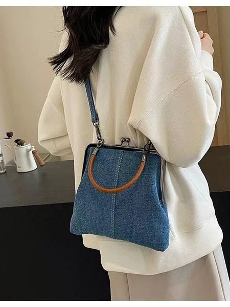 Denim Jeans Fabric Small Crossbody Shoulder Bag Handbag Blue